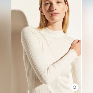 Vince Variegated Rib L/S Mock Top in Ivory